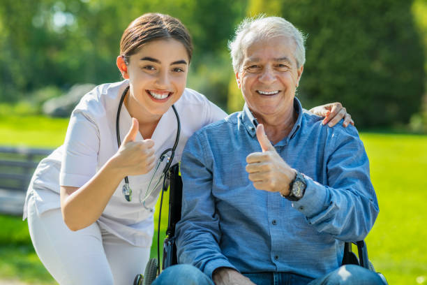 Professional caregiver providing compassionate care to a senior client